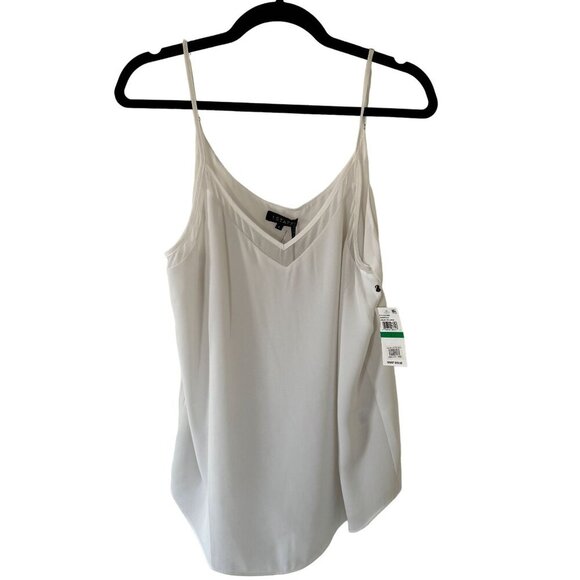 1. STATE Chiffon Inset V-Neck Spaghetti Strap Cami Large Cloud White - Picture 9 of 16